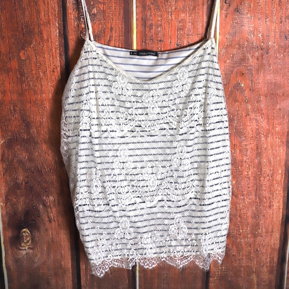 Maurices navy striped lace cami.